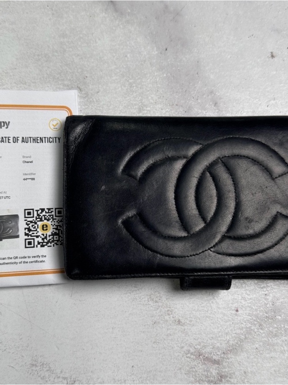 CHANEL Black Quilted CC Leather Wallet